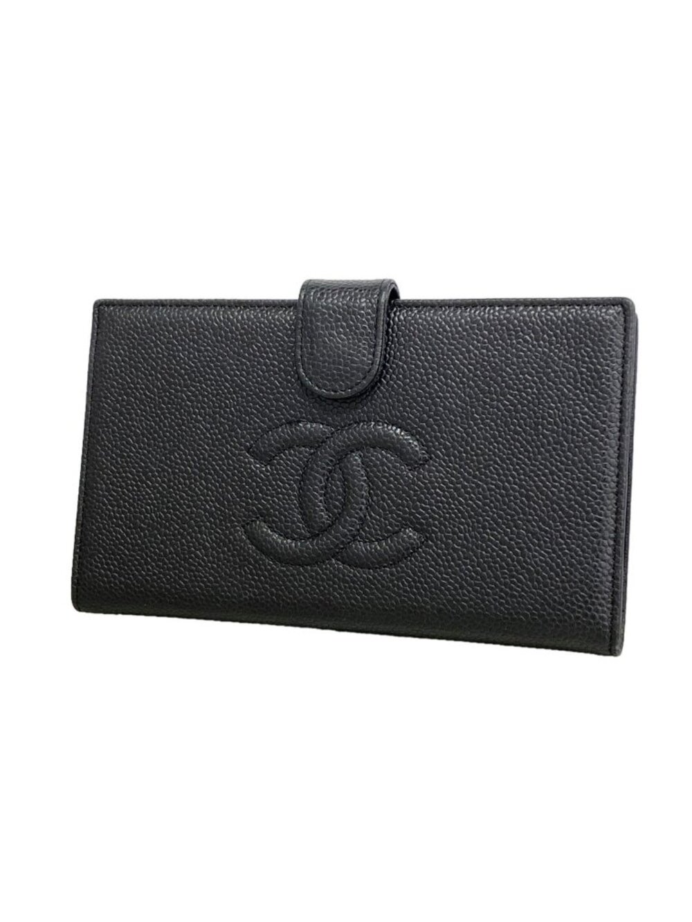 Chanel Wallet Caviar Leather Black Gold